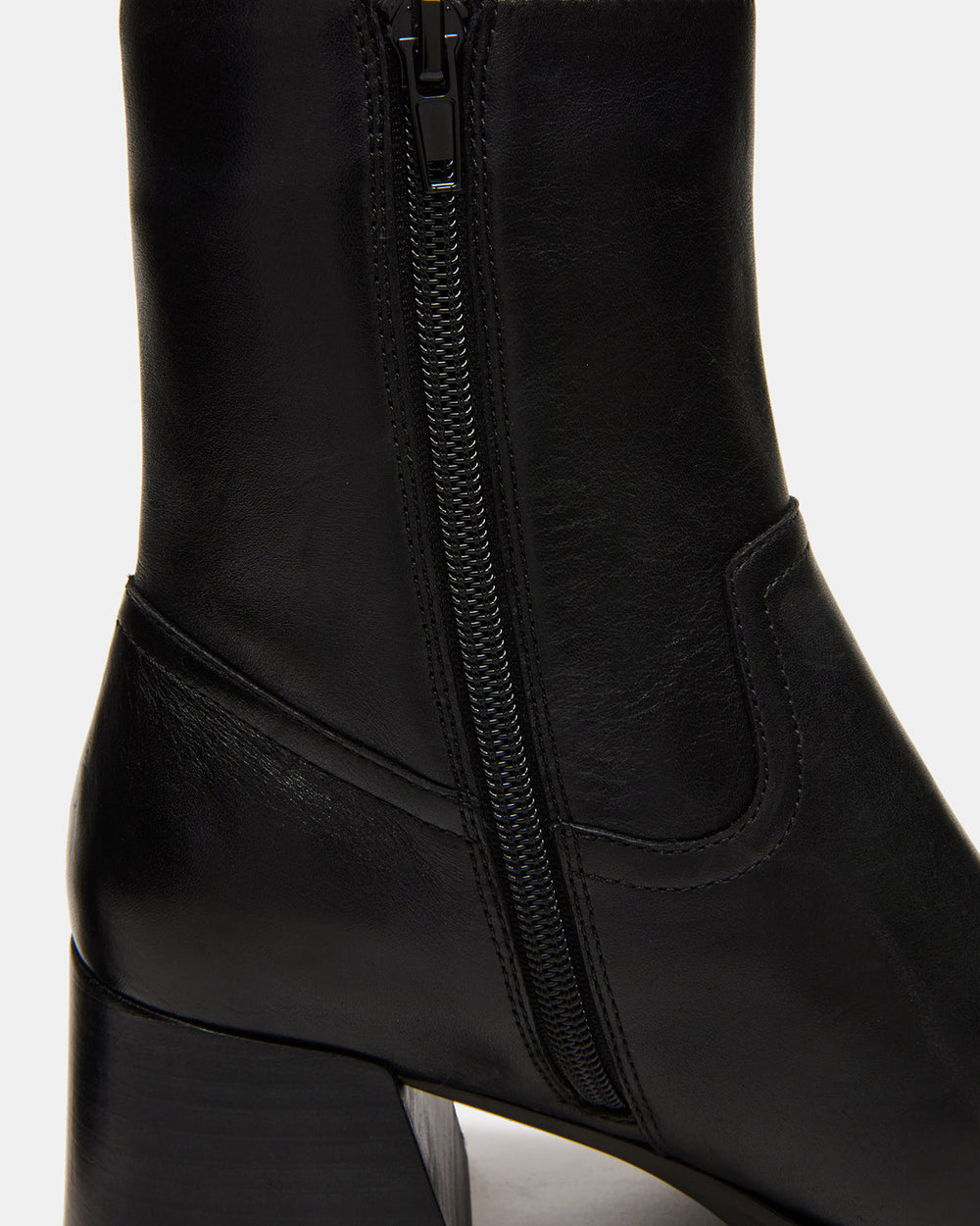 LATCHES Black Leather Square-Toe Block Heel Women's Ankle Boot | Steve Madden online