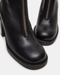 DECLAN Black Leather Block Heeled Ankle Boot | Women's Booties | Steve Madden US
