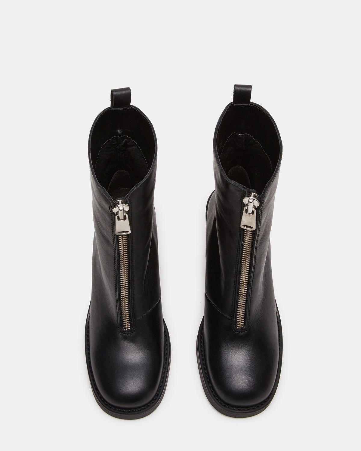 DECLAN Black Leather Block Heeled Ankle Boot | Women's Booties | Steve Madden US