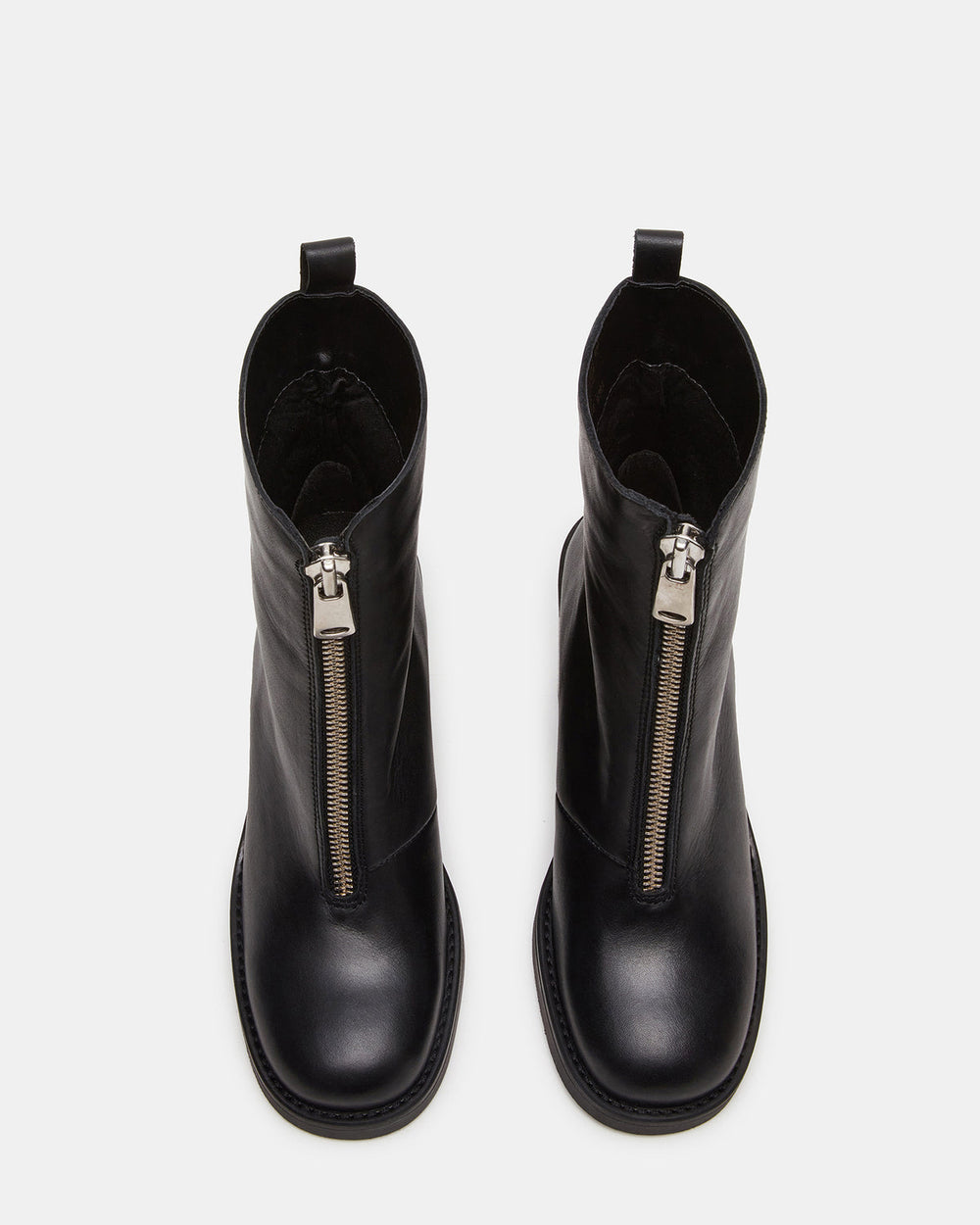 DECLAN Black Leather Block Heeled Ankle Boot | Women's Booties | Steve Madden US