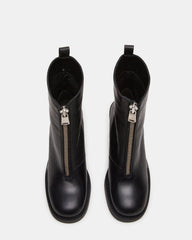 DECLAN Black Leather Block Heeled Ankle Boot | Women's Booties | Steve Madden US