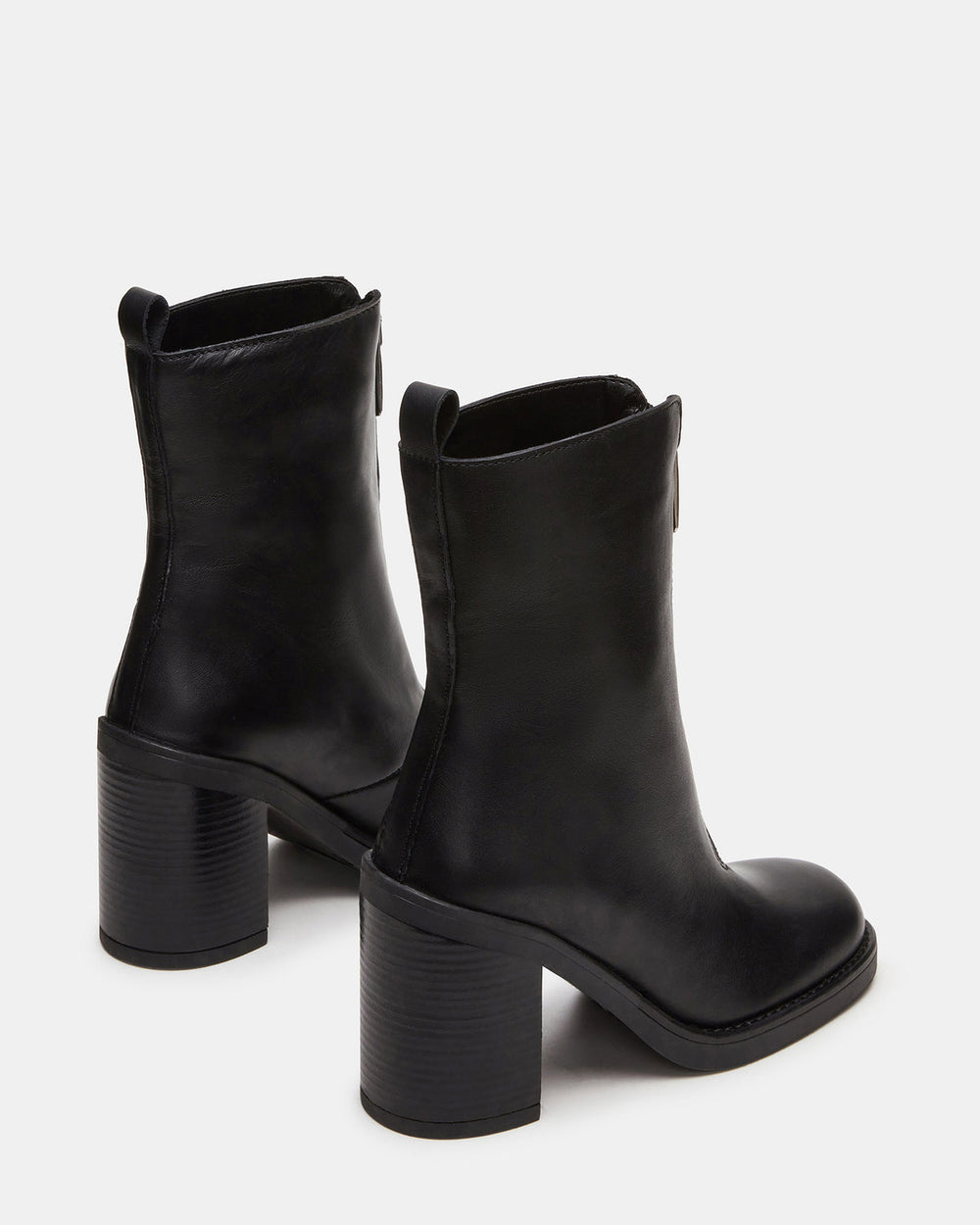 DECLAN Black Leather Block Heeled Ankle Boot | Women's Booties | Steve Madden US