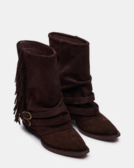 ANSEL Brown Suede Pointed-Toe Fold-Over Cuffed Women's Ankle Boot | Steve Madden Sale