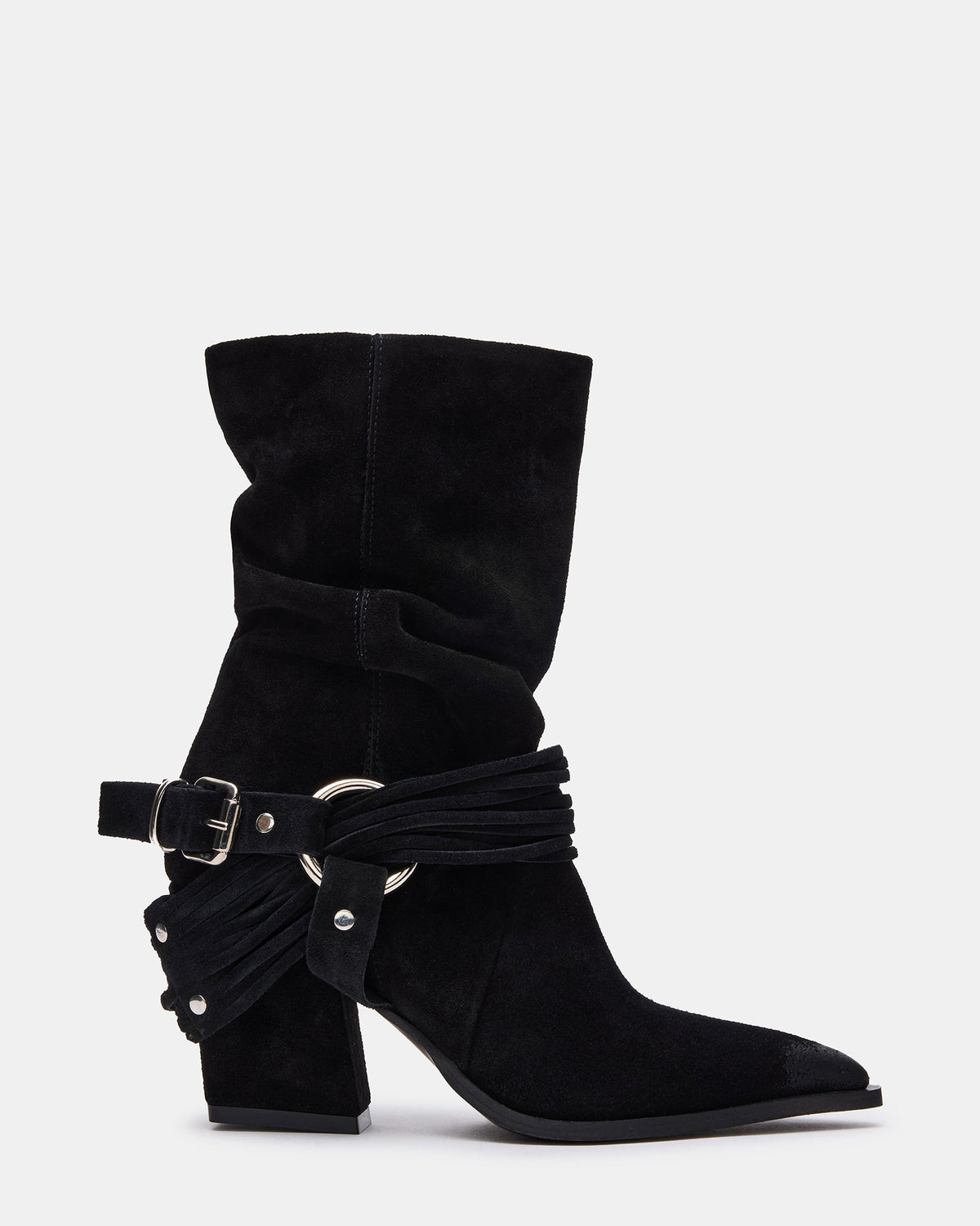 LAUPER Black Pointed-Toe Heeled Buckle Women's Ankle Boot | Steve Madden outlet