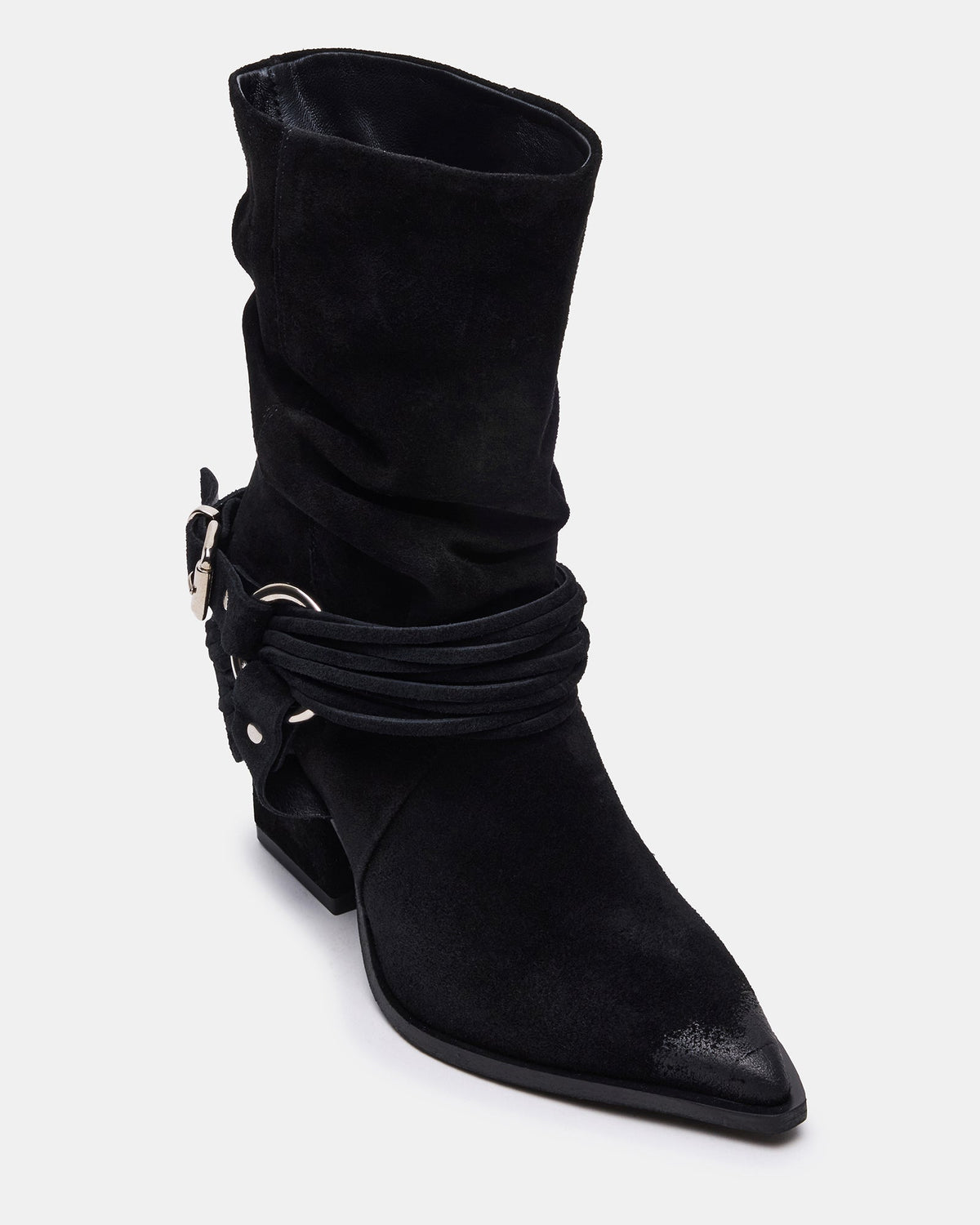 LAUPER Black Pointed-Toe Heeled Buckle Women's Ankle Boot | Steve Madden outlet