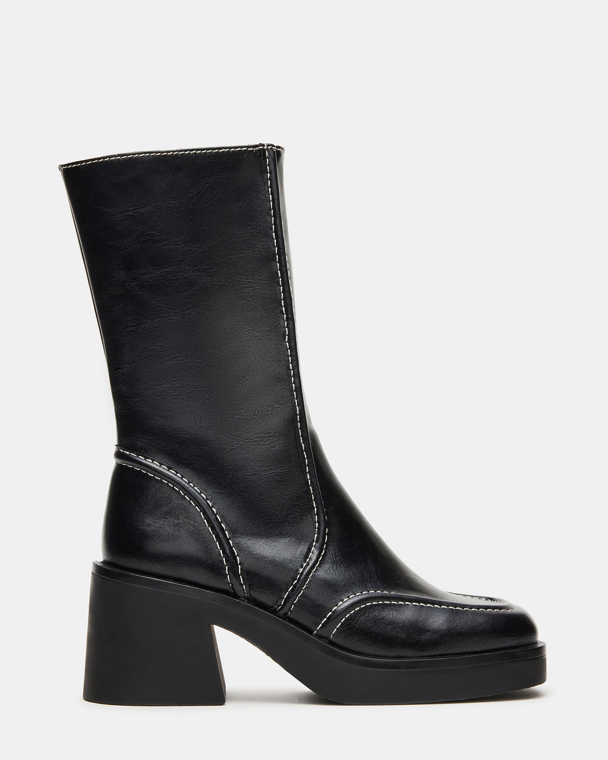 ALTER Black Patent Square-Toe Platform Block Heel Women's Ankle Boot | Steve Madden US