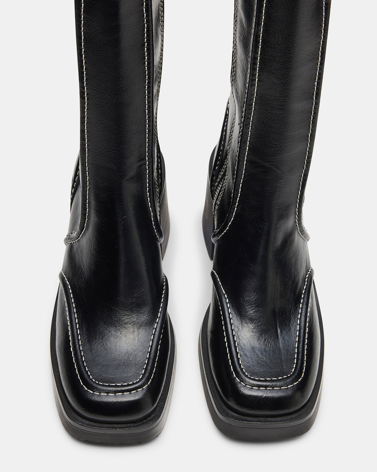 ALTER Black Patent Square-Toe Platform Block Heel Women's Ankle Boot | Steve Madden US
