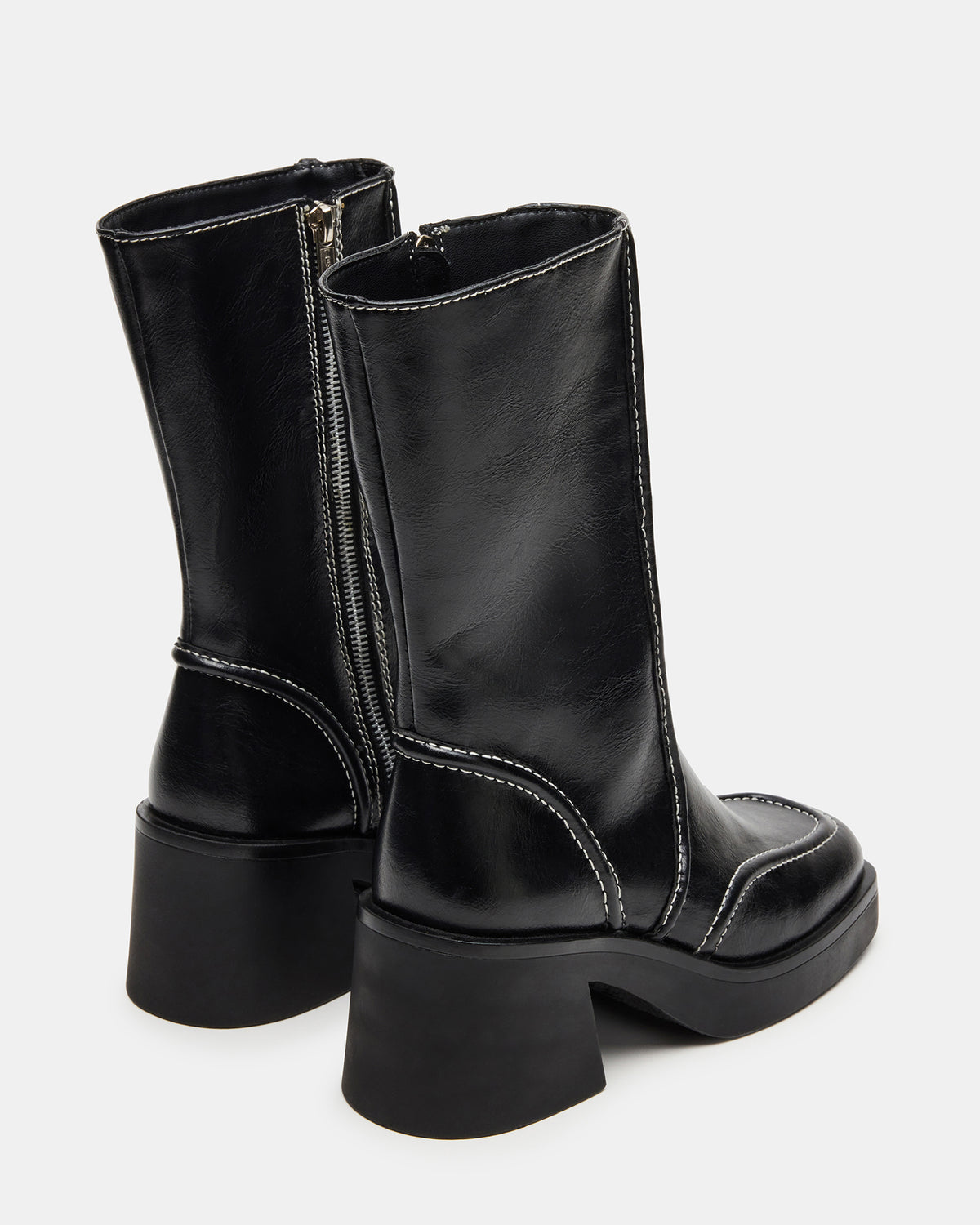 ALTER Black Patent Square-Toe Platform Block Heel Women's Ankle Boot | Steve Madden US