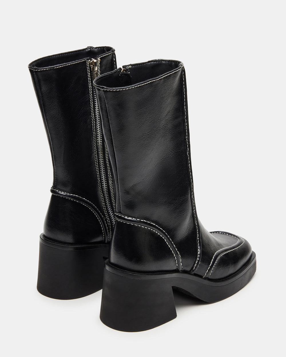 ALTER Black Patent Square-Toe Platform Block Heel Women's Ankle Boot | Steve Madden US