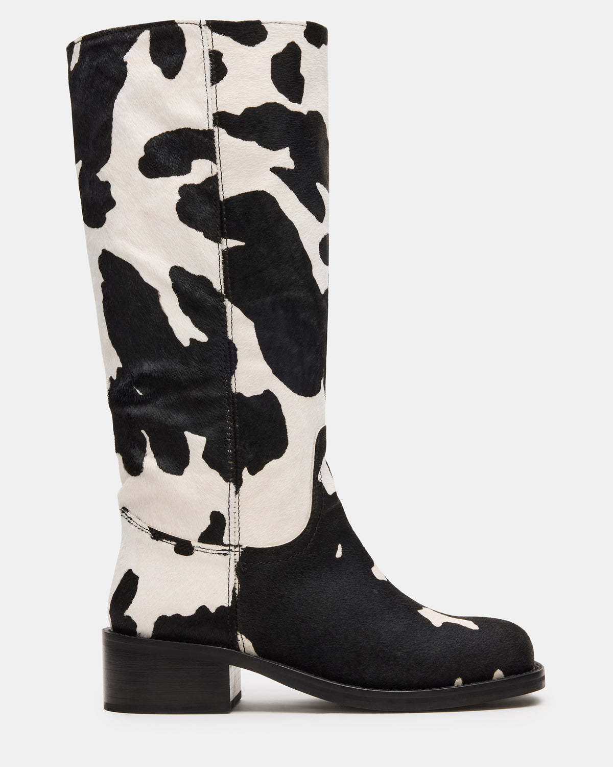 RIGGS Black Cow Print Wide Calf Square-Toe Women's Boot | Steve Madden outlet