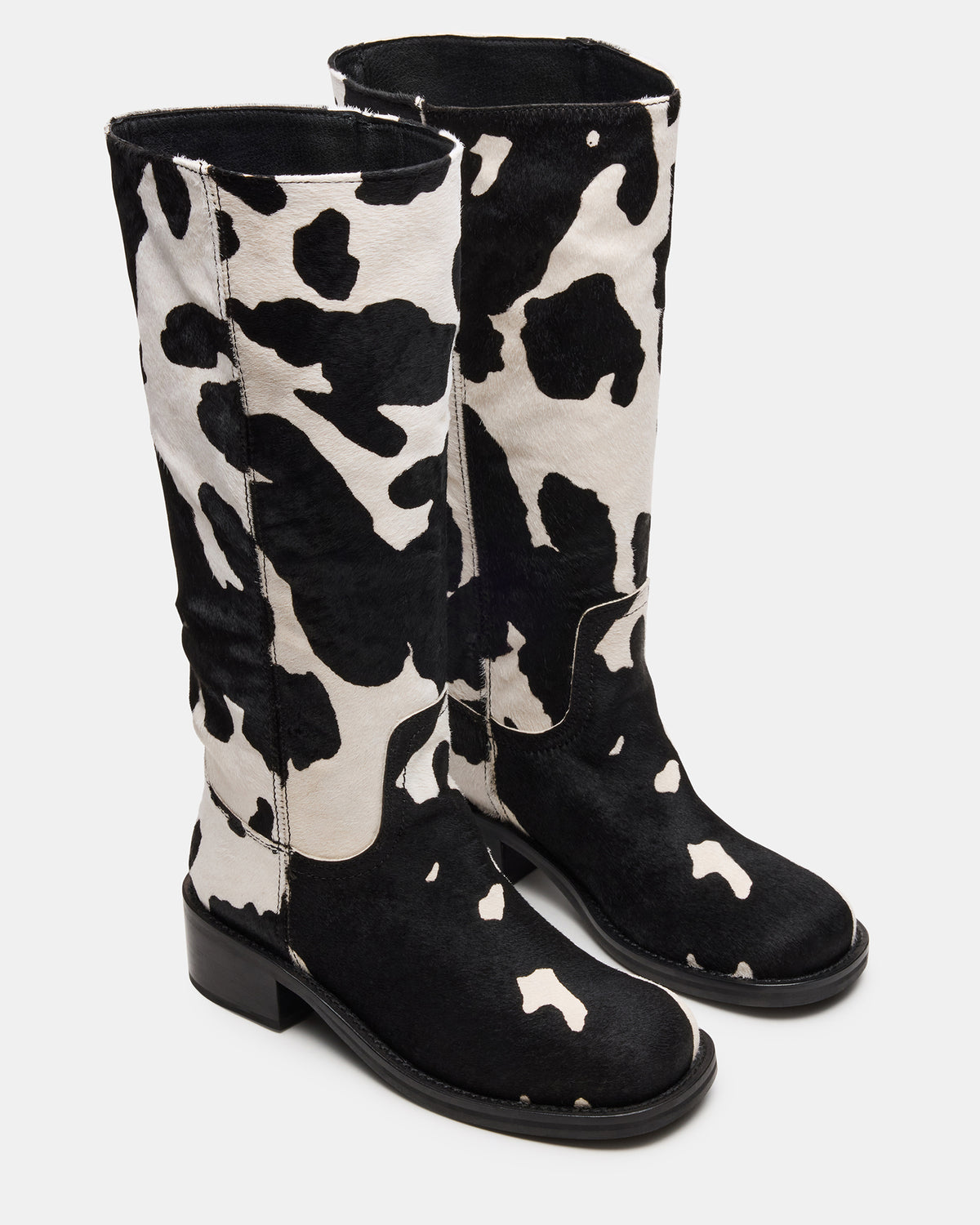 RIGGS Black Cow Print Wide Calf Square-Toe Women's Boot | Steve Madden outlet