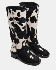RIGGS Black Cow Print Wide Calf Square-Toe Women's Boot | Steve Madden outlet