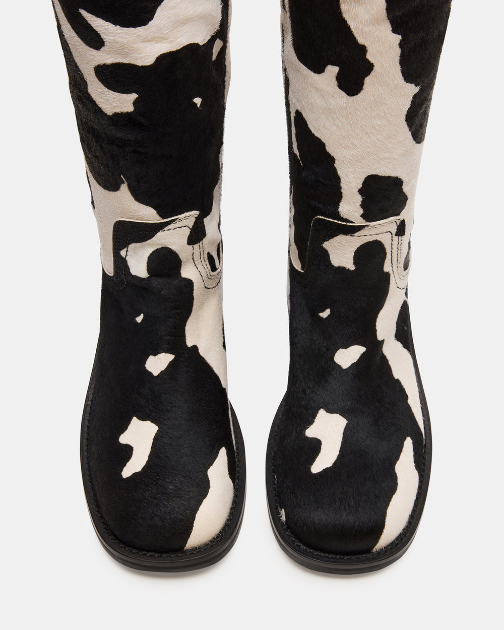 RIGGS Black Cow Print Wide Calf Square-Toe Women's Boot | Steve Madden outlet