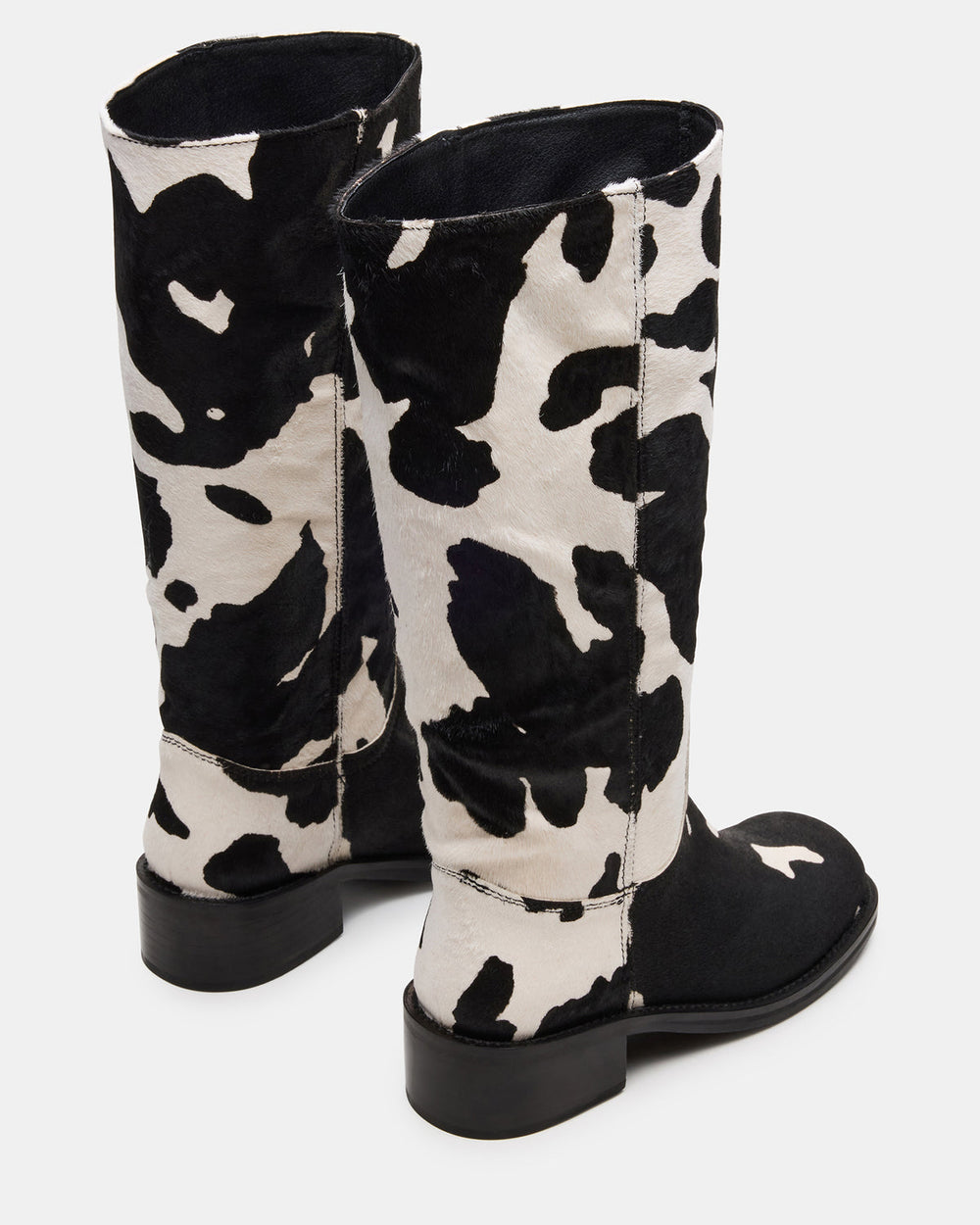 RIGGS Black Cow Print Wide Calf Square-Toe Women's Boot | Steve Madden outlet