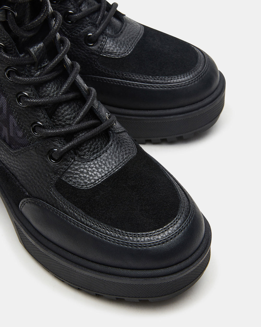 HIKER Black Multi Platform Lug Lace-Up Women's Anke Boot | Steve Madden Sale