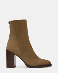 OBSESSION Taupe Suede Rounded Toe Block Heel Women's Ankle Boot | Steve Madden for Sale