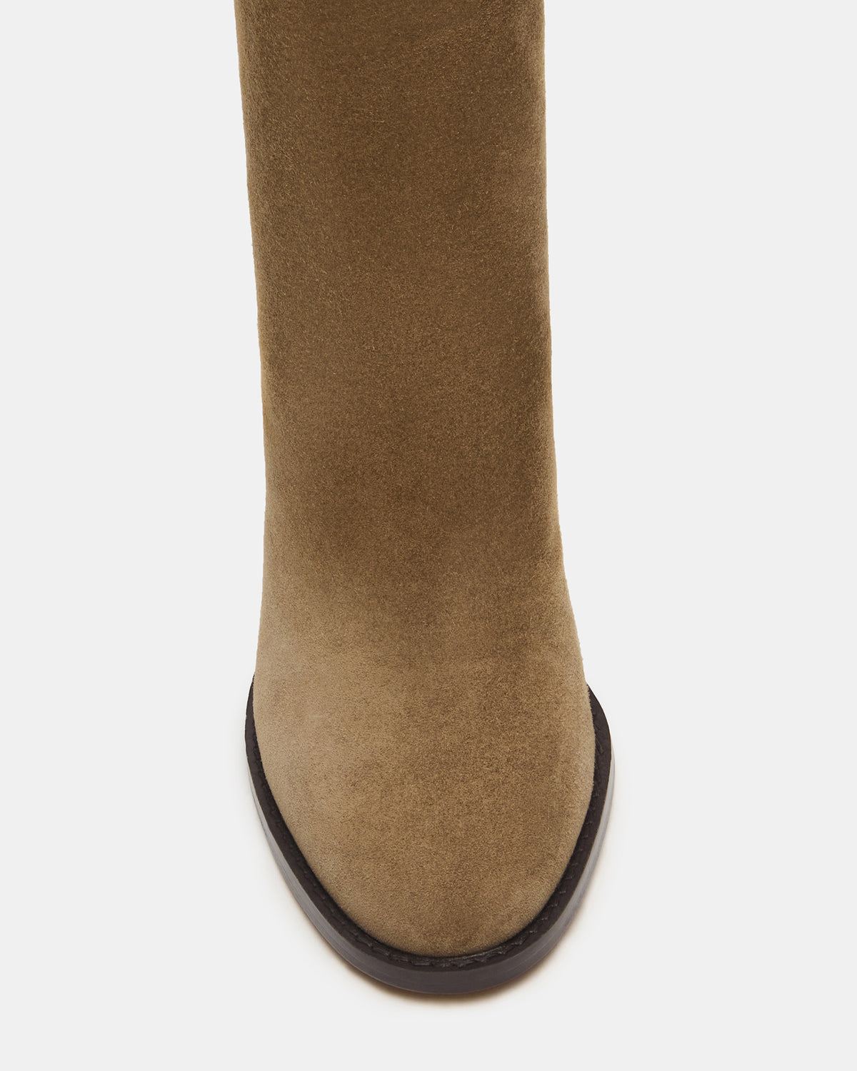OBSESSION Taupe Suede Rounded Toe Block Heel Women's Ankle Boot | Steve Madden for Sale
