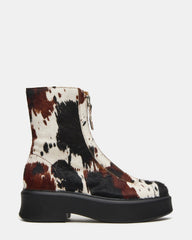 JONES Brown Cow Print Zipper Lug Women's Ankle Boot | Steve Madden Sale