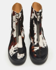 JONES Brown Cow Print Zipper Lug Women's Ankle Boot | Steve Madden Sale