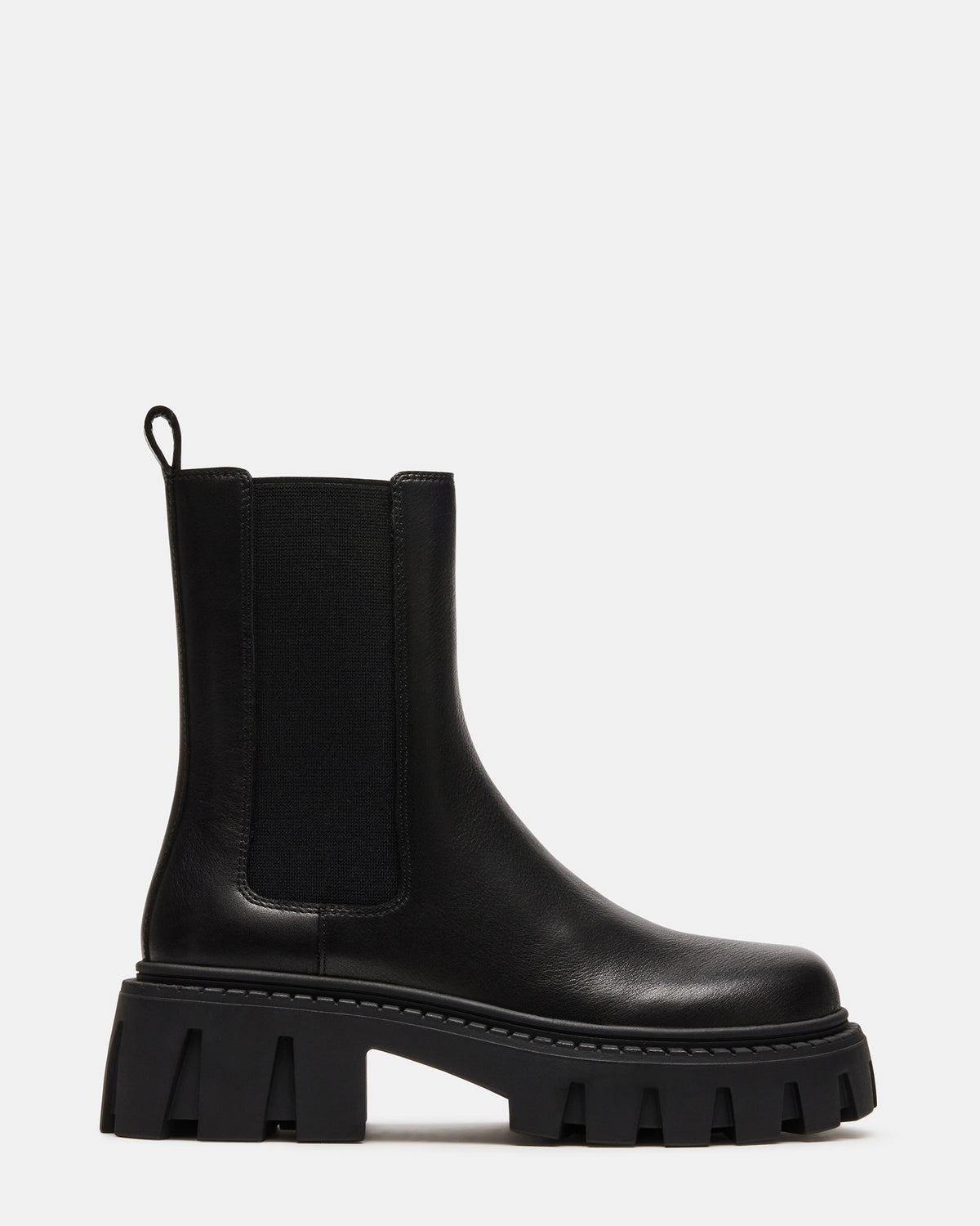 CHARGES Black Leather Platform Bootie | Women's Booties | Steve Madden Sale