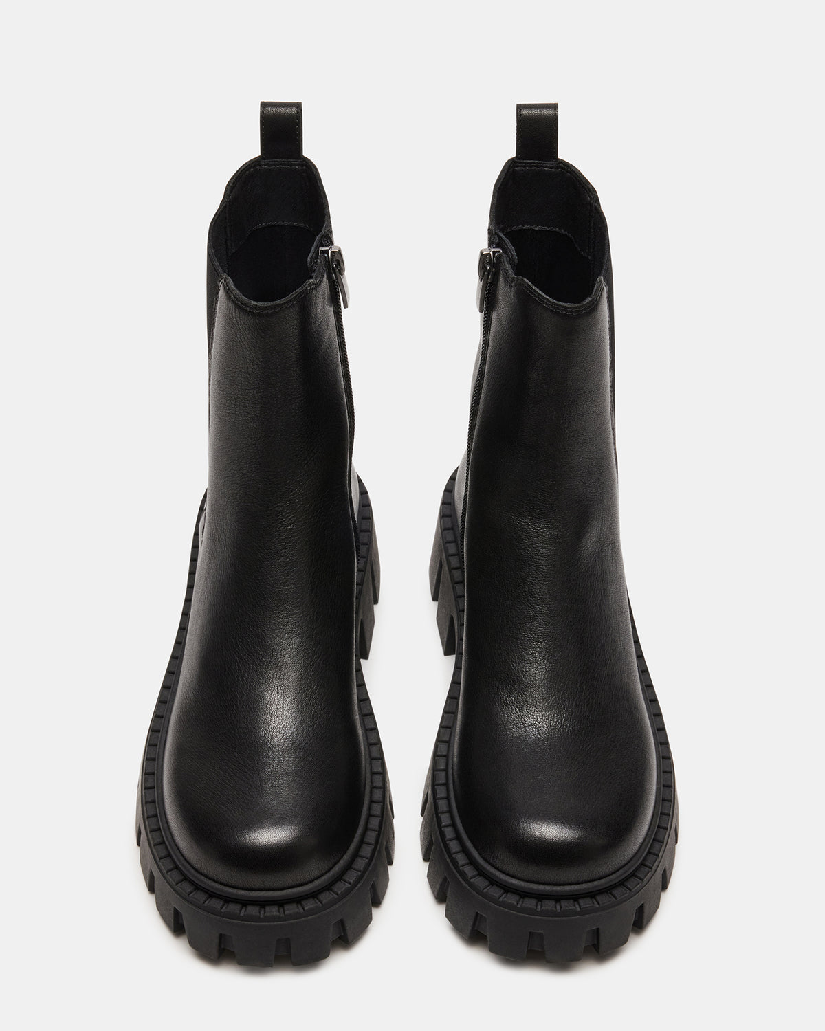CHARGES Black Leather Platform Bootie | Women's Booties | Steve Madden Sale