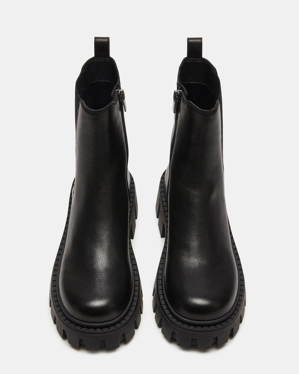 CHARGES Black Leather Platform Bootie | Women's Booties | Steve Madden Sale