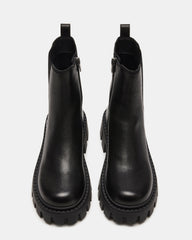 CHARGES Black Leather Platform Bootie | Women's Booties | Steve Madden Sale