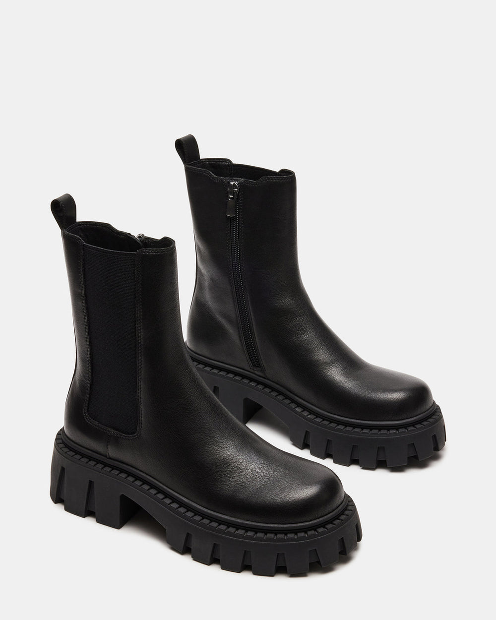CHARGES Black Leather Platform Bootie | Women's Booties | Steve Madden Sale