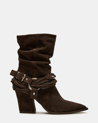 LAUPER Dark Taupe Suede Pointed-Toe Heeled Buckle Women's Ankle Boot | Steve Madden near me