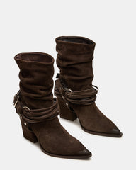 LAUPER Dark Taupe Suede Pointed-Toe Heeled Buckle Women's Ankle Boot | Steve Madden near me
