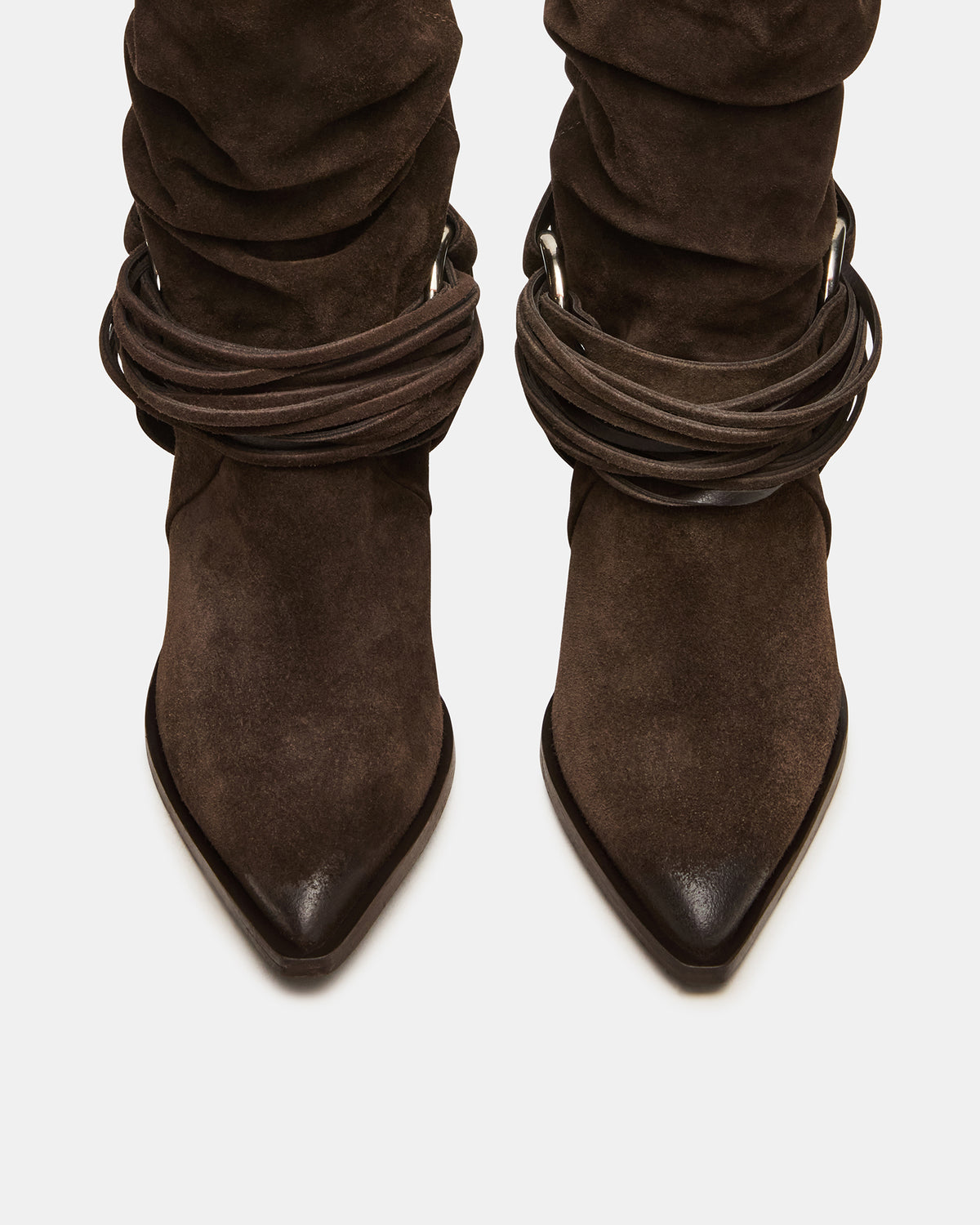 LAUPER Dark Taupe Suede Pointed-Toe Heeled Buckle Women's Ankle Boot | Steve Madden near me