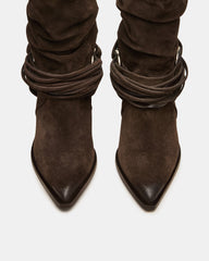 LAUPER Dark Taupe Suede Pointed-Toe Heeled Buckle Women's Ankle Boot | Steve Madden near me