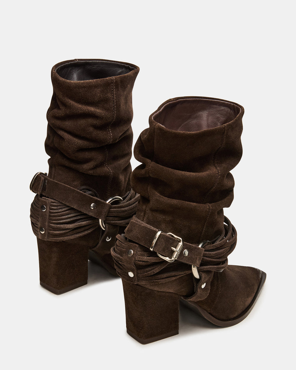 LAUPER Dark Taupe Suede Pointed-Toe Heeled Buckle Women's Ankle Boot | Steve Madden near me