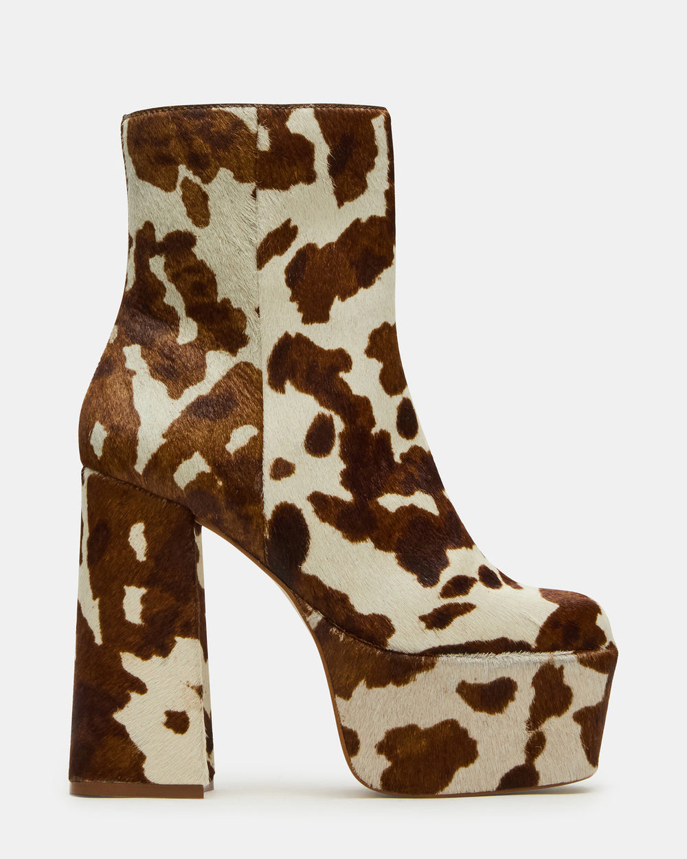 TRILLION Brown Cow Print Platform Square-Toe Block Heel Women's Ankle Boot | Steve Madden discount