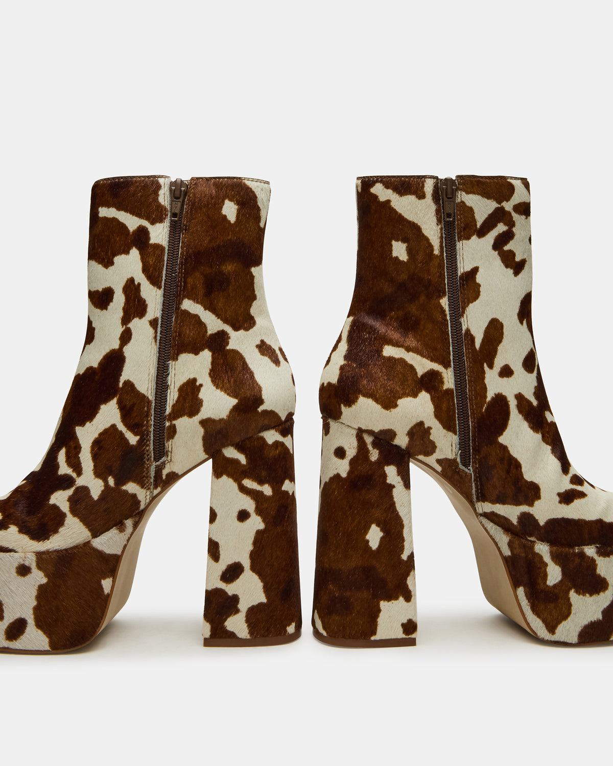 TRILLION Brown Cow Print Platform Square-Toe Block Heel Women's Ankle Boot | Steve Madden discount
