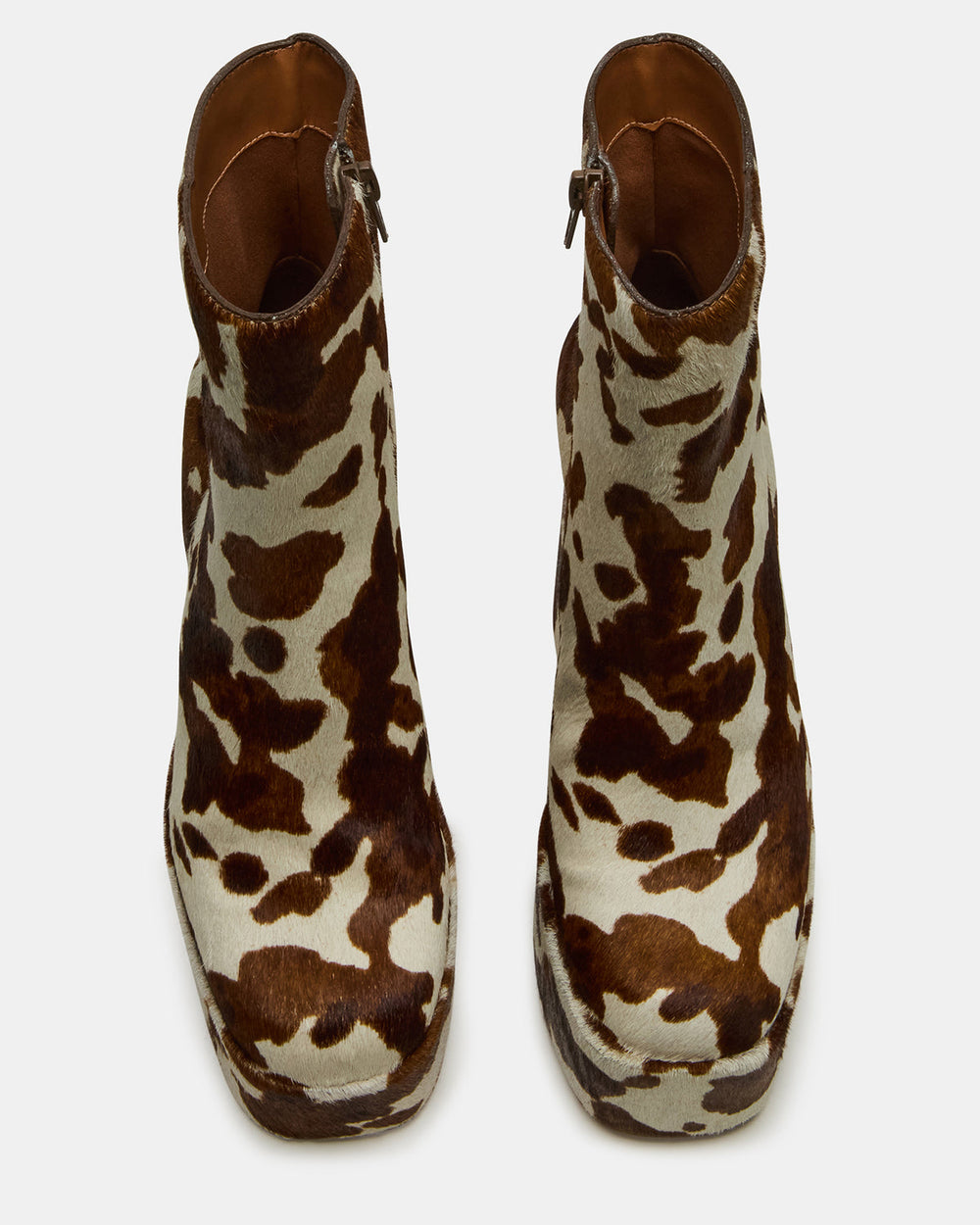 TRILLION Brown Cow Print Platform Square-Toe Block Heel Women's Ankle Boot | Steve Madden discount