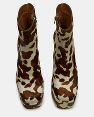 TRILLION Brown Cow Print Platform Square-Toe Block Heel Women's Ankle Boot | Steve Madden discount