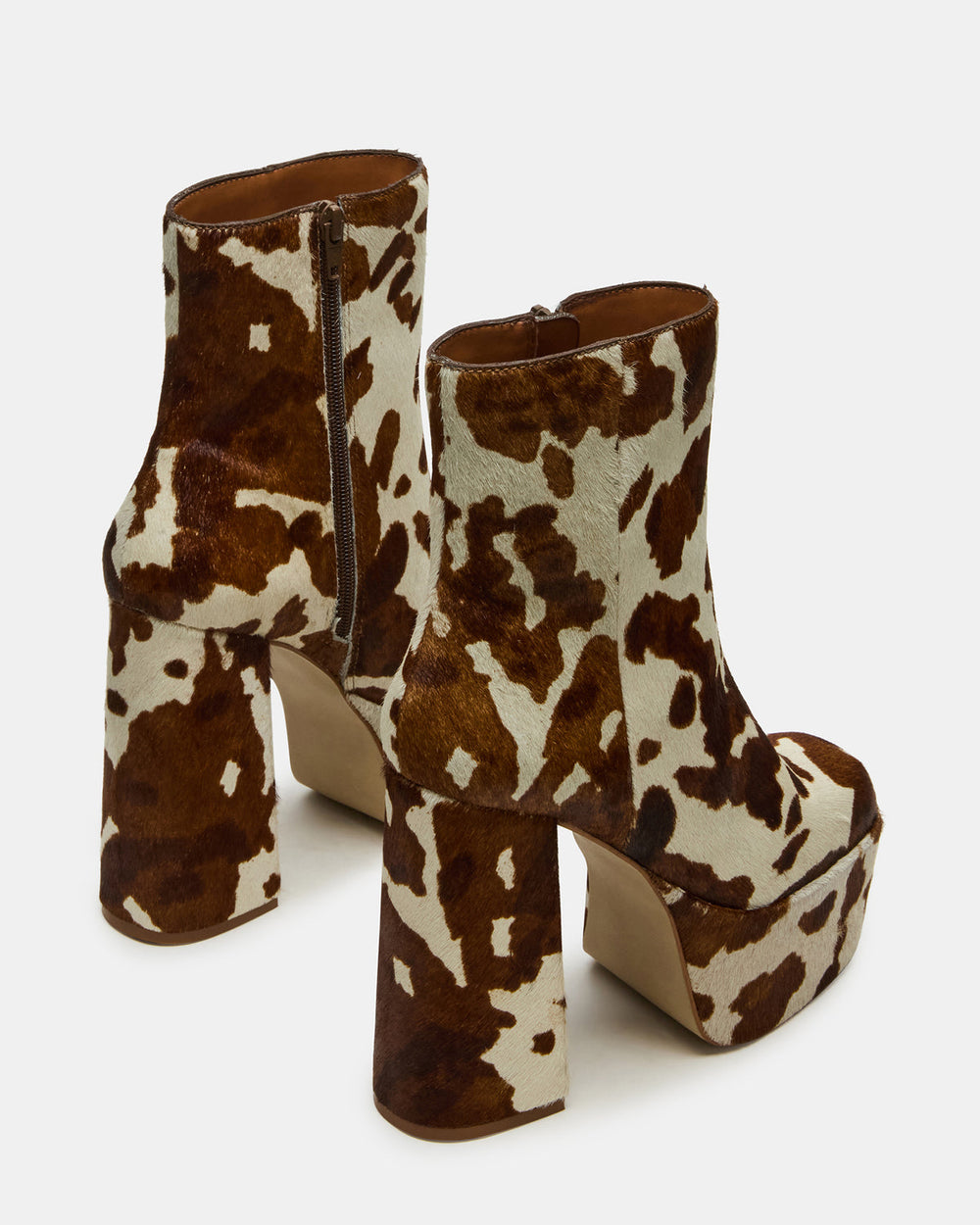 TRILLION Brown Cow Print Platform Square-Toe Block Heel Women's Ankle Boot | Steve Madden discount