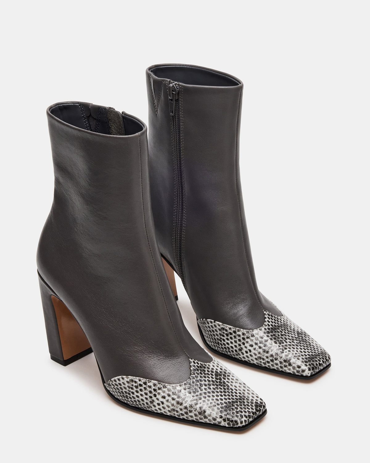 LYLE Grey Leather Square-Toe Heeled Women's Ankle Boot | Steve Madden online