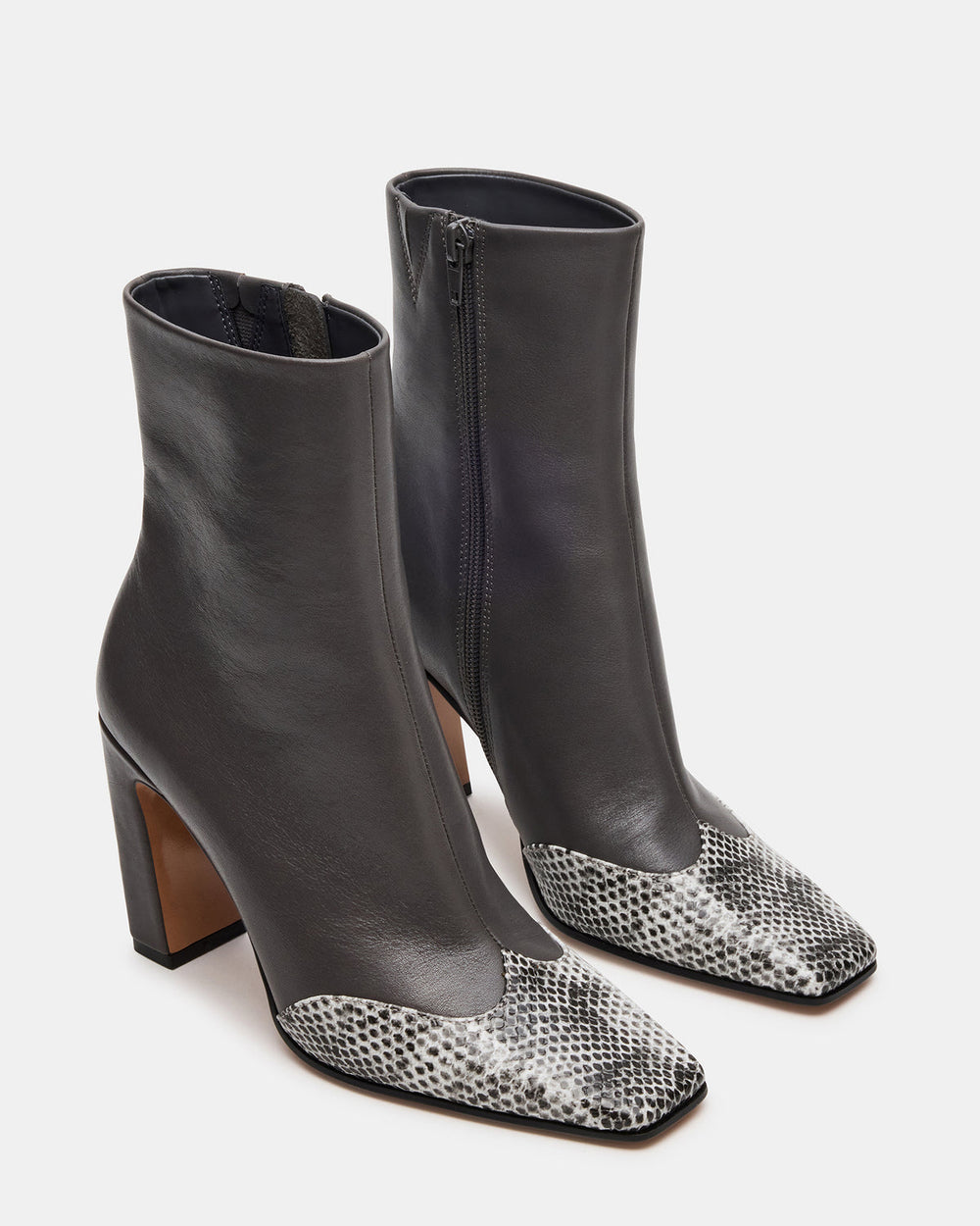 LYLE Grey Leather Square-Toe Heeled Women's Ankle Boot | Steve Madden online