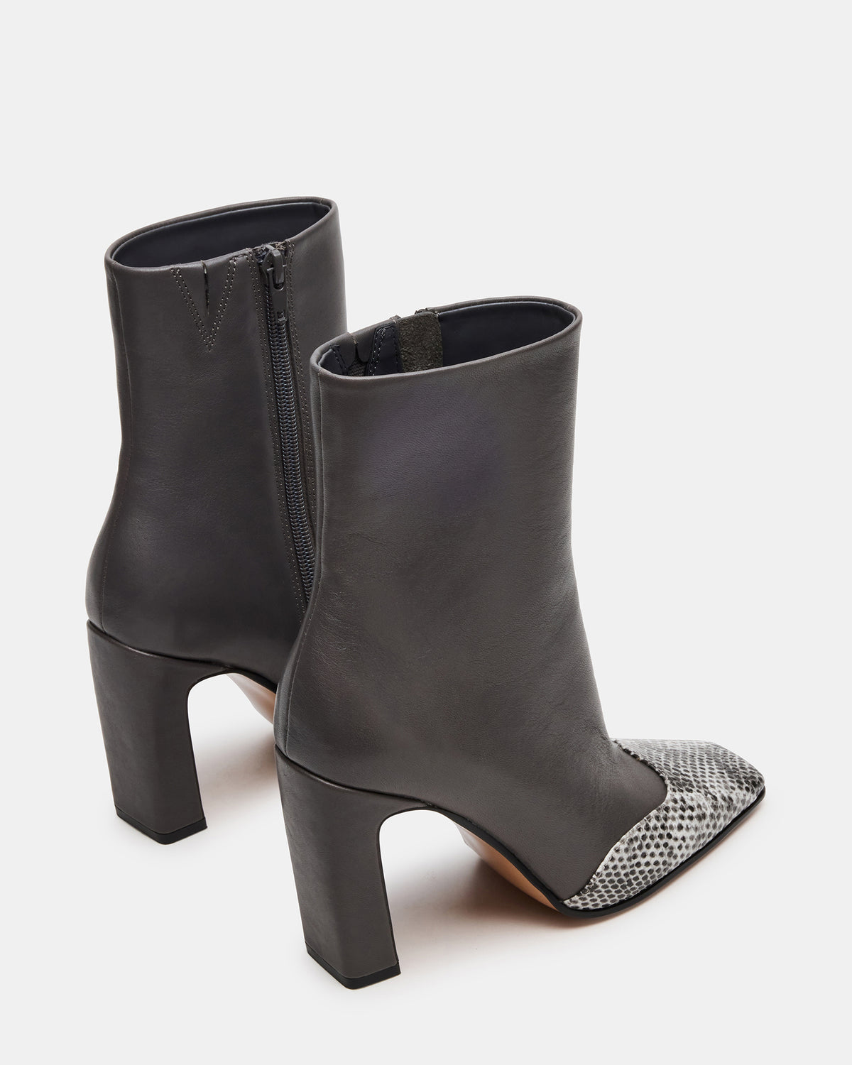 LYLE Grey Leather Square-Toe Heeled Women's Ankle Boot | Steve Madden online