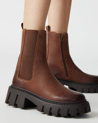 CHARGES Brown Distressed Platform Bootie | Women's Booties | Steve Madden Sale