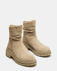 ESSENTIAL Taupe Suede Scrunched Ankle Boot | Women's Booties | Steve Madden for Sale