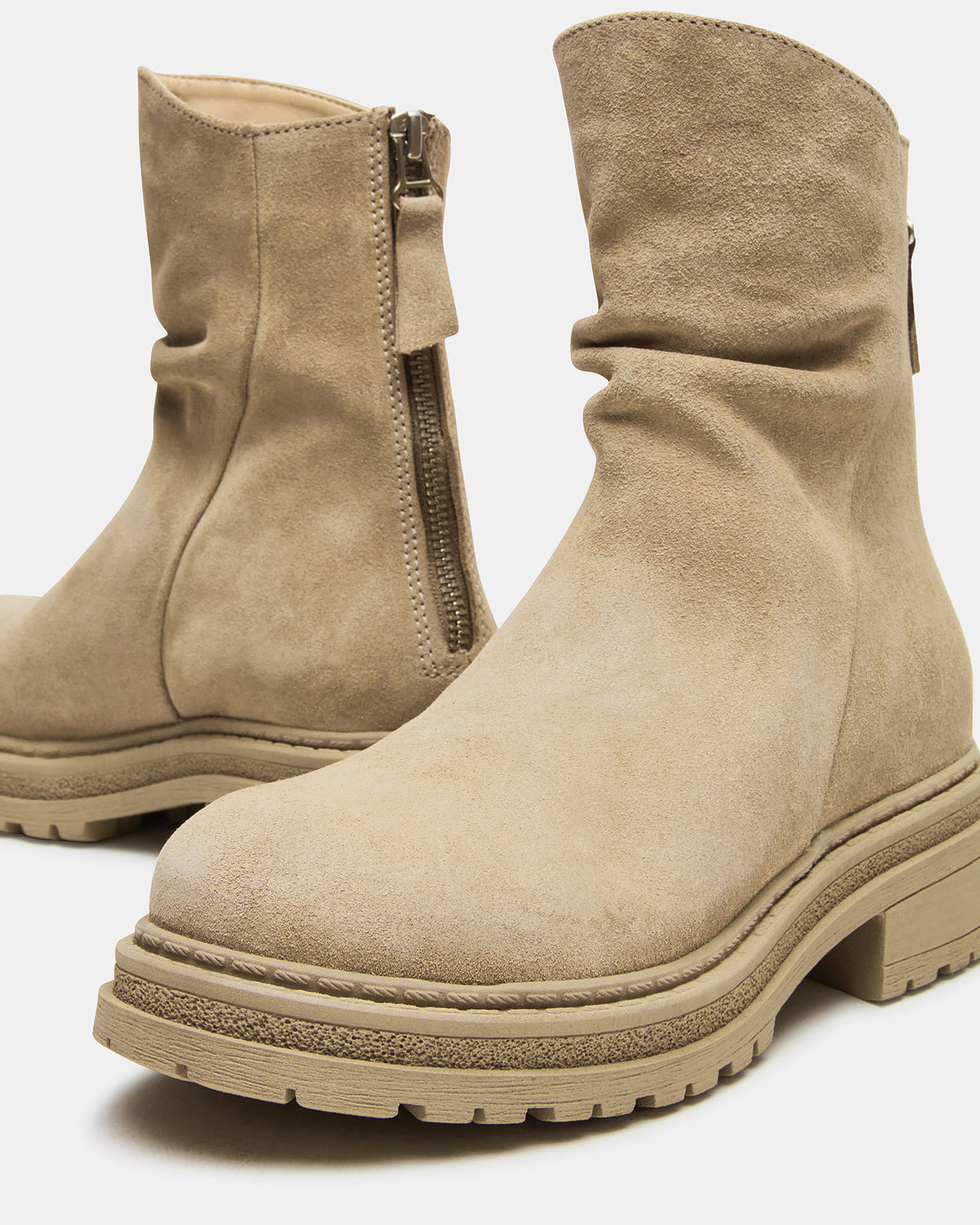 ESSENTIAL Taupe Suede Scrunched Ankle Boot | Women's Booties | Steve Madden for Sale