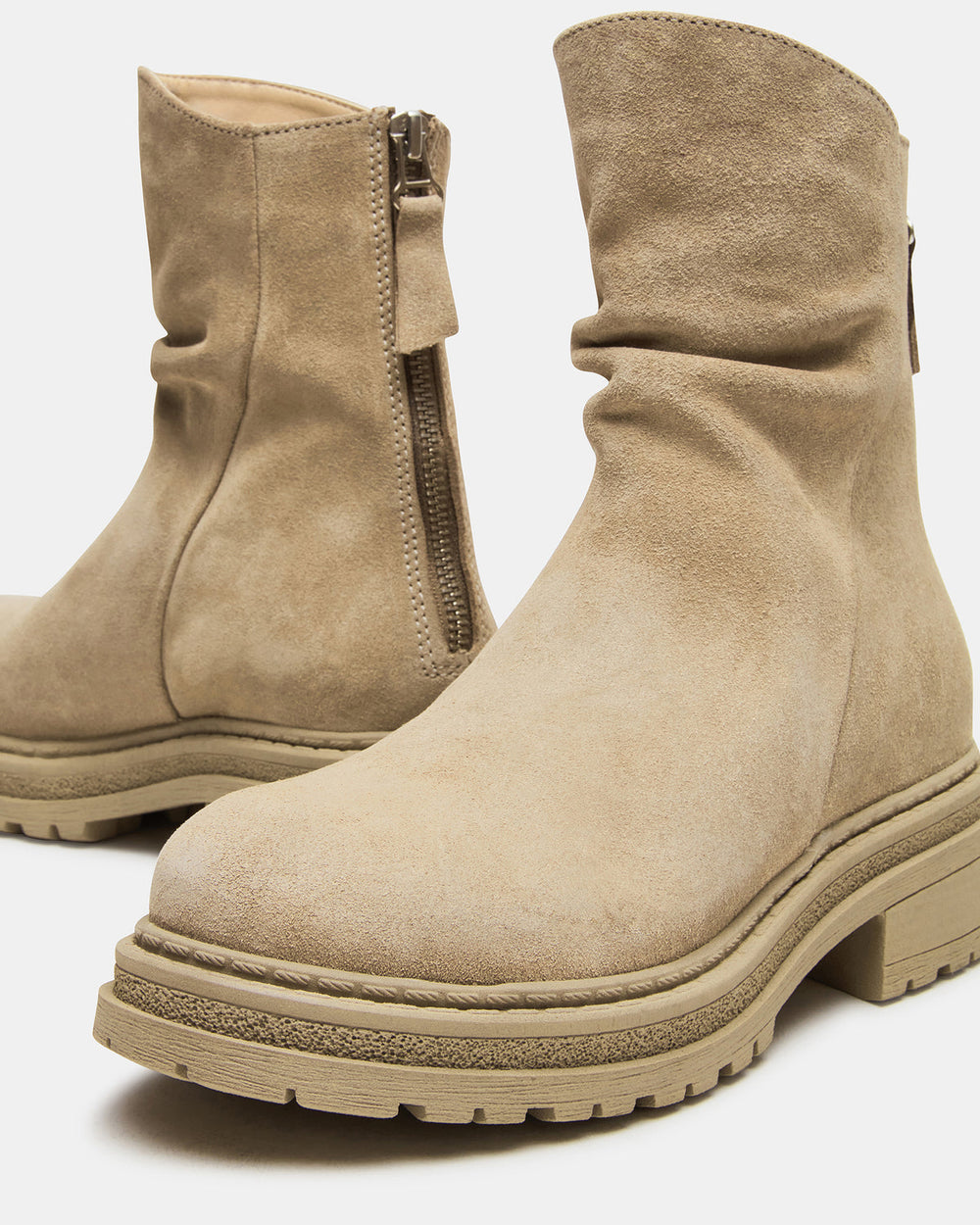 ESSENTIAL Taupe Suede Scrunched Ankle Boot | Women's Booties | Steve Madden for Sale