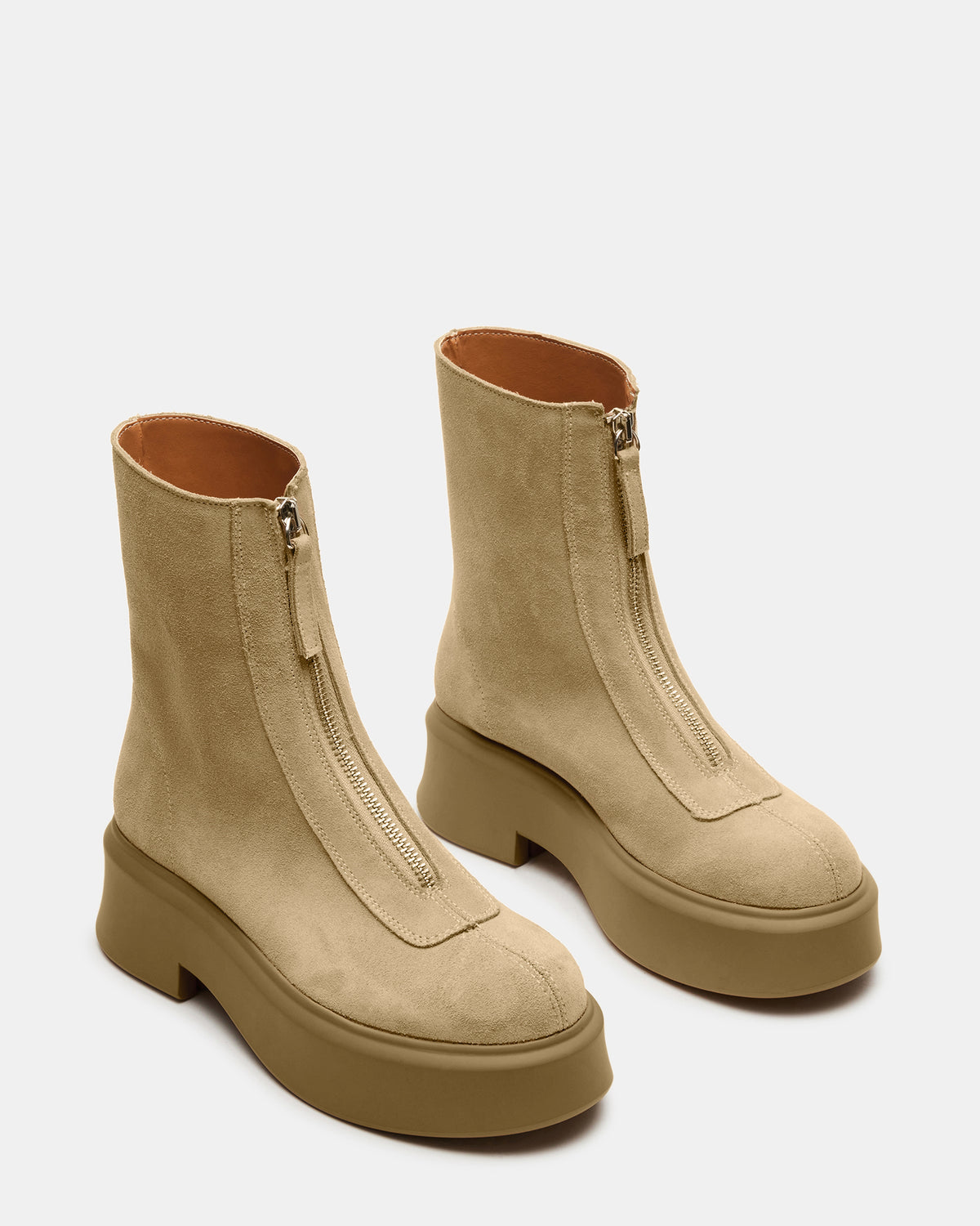 JONES Tan Suede Zipper Lug Women's Ankle Boot | Steve Madden US