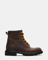 WYLDER Brown Leather Ankle Boot | Women's Booties | Steve Madden Sale