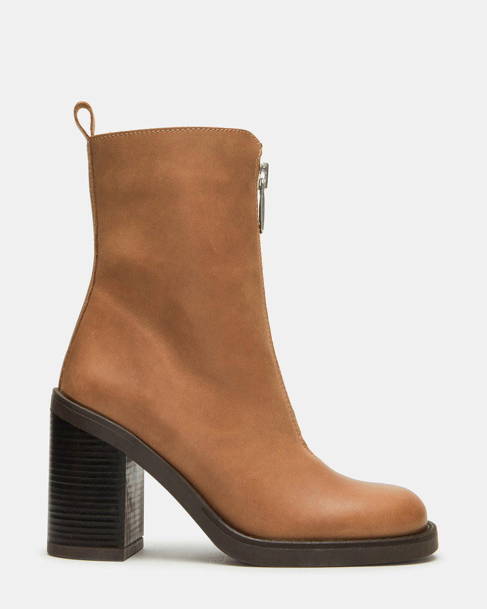 DECLAN Cognac Leather Block Heeled Ankle Boot | Women's Booties | Steve Madden near me