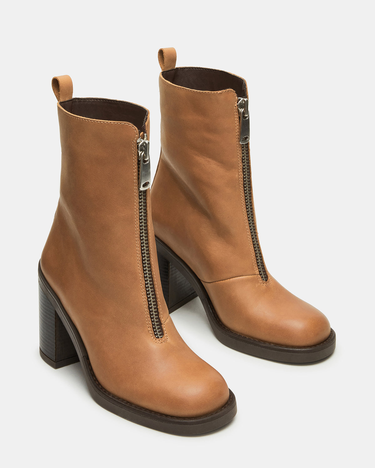 DECLAN Cognac Leather Block Heeled Ankle Boot | Women's Booties | Steve Madden near me