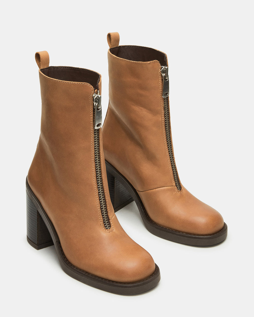 DECLAN Cognac Leather Block Heeled Ankle Boot | Women's Booties | Steve Madden near me